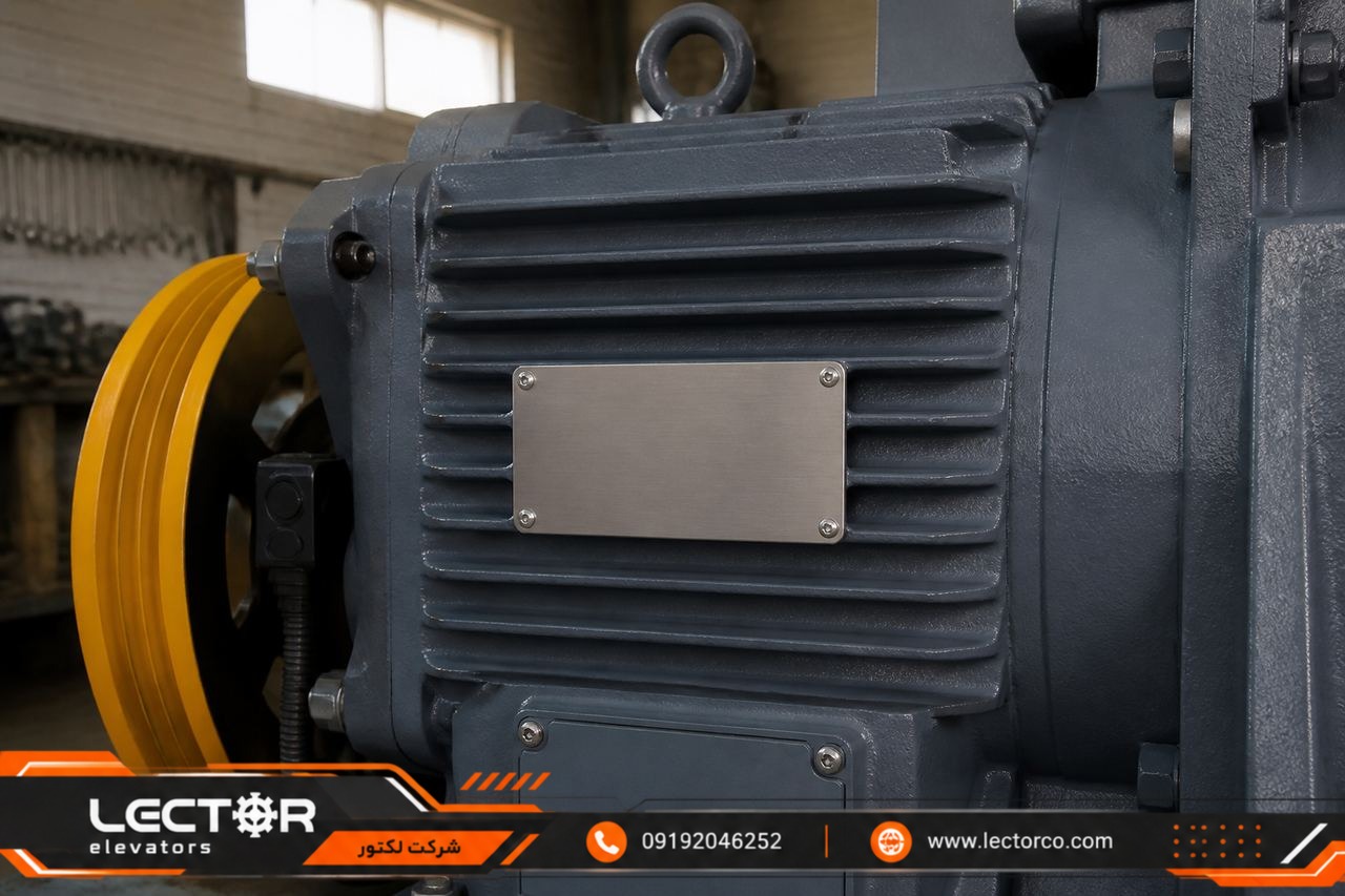 جزئیات موتور گیرلس آسانسور روی میز کارگاه