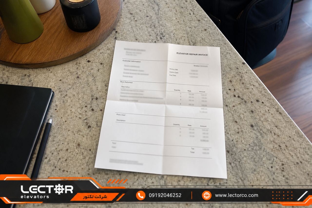 فاکتور تعمیر آسانسور روی میز