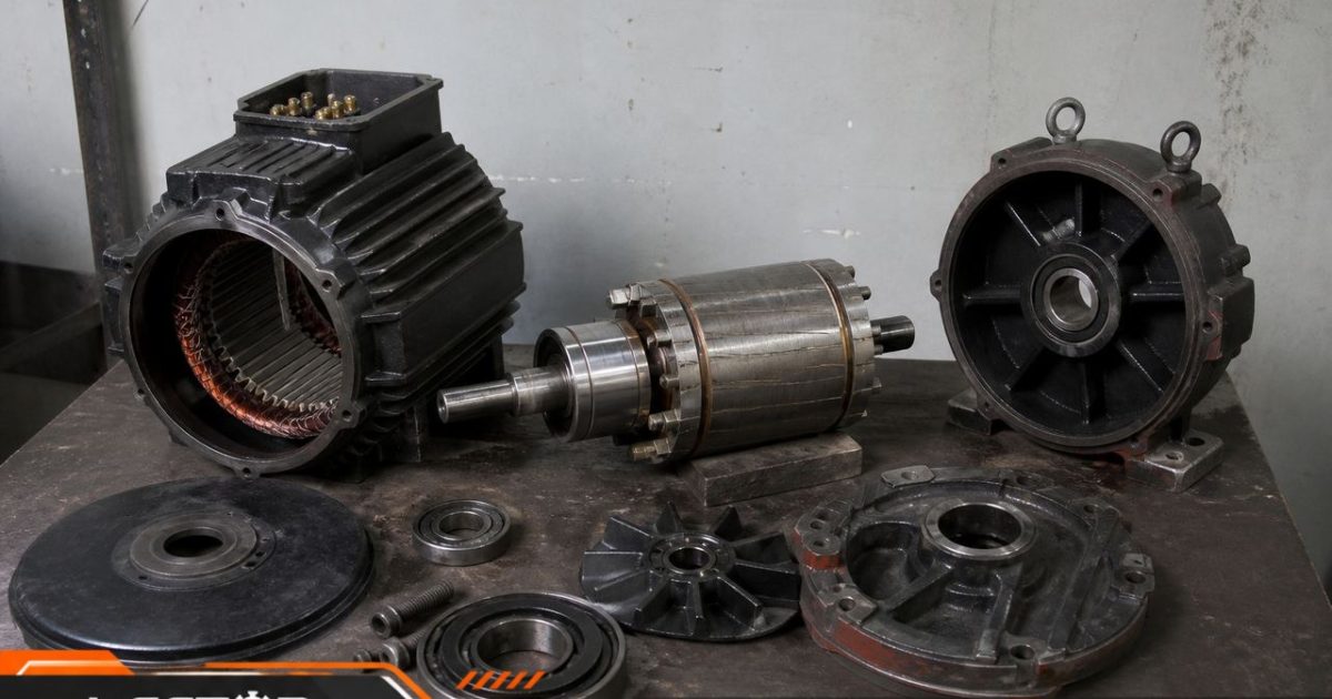 قطعات موتور آسانسور روی میز کار